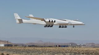 The Stratolaunch Roc carrier plane during its seventh test flight June 16, 2022.