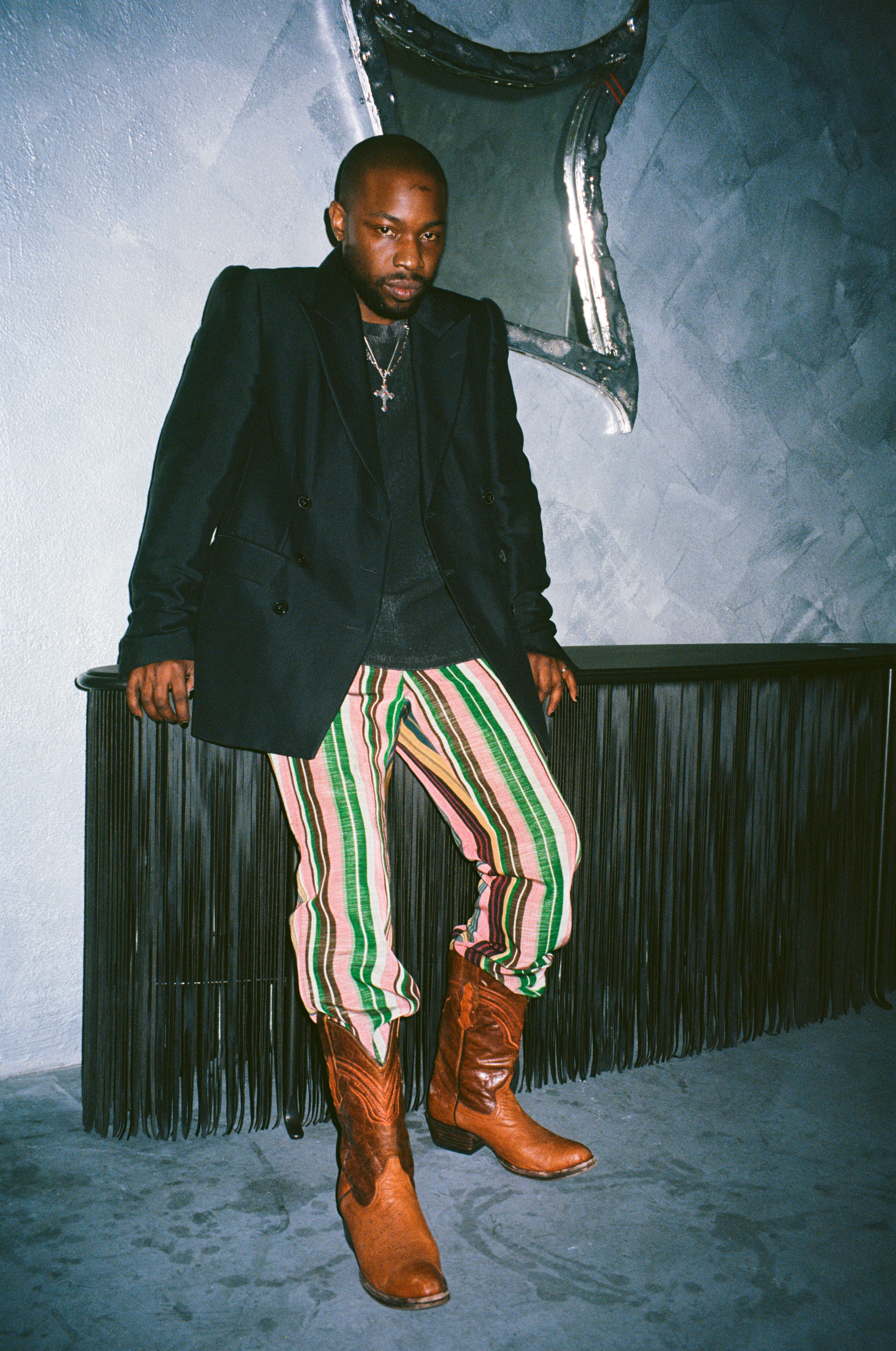 Dozie Kanu tables for Knoll with leather fringes