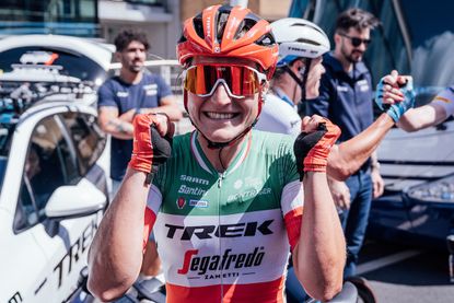 Elisa Longo Borghini (Trek-Segafredo) celebrates after winning the 2022 Women&#039;s Tour