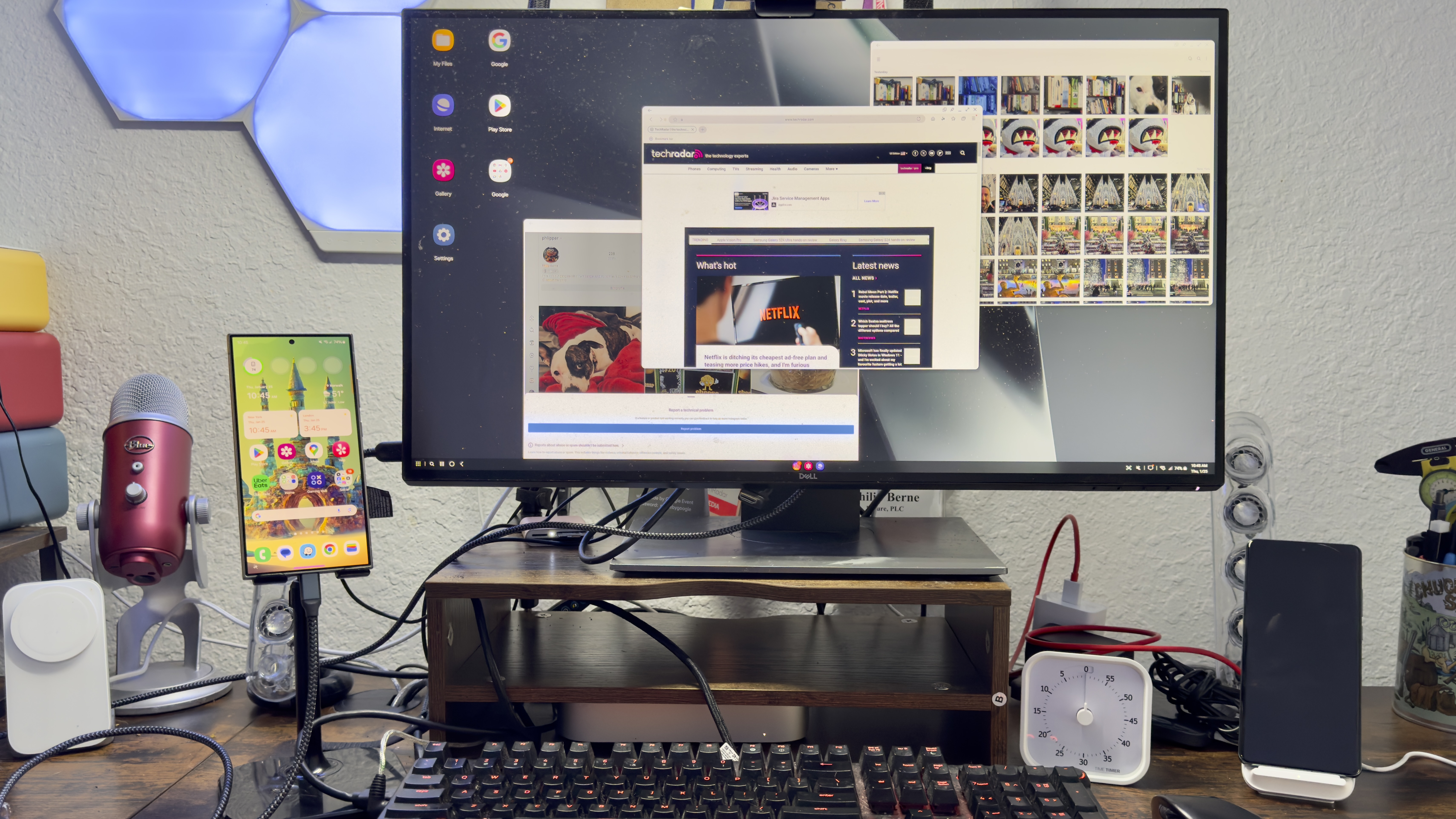 Samsung Galaxy S24 Ultra connected to a monitor and keyboard using DeX