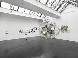 Installation view of Saraceno's solo exhibition 'We do not all breathe the same air' at Neugerriemschneider, Berlin