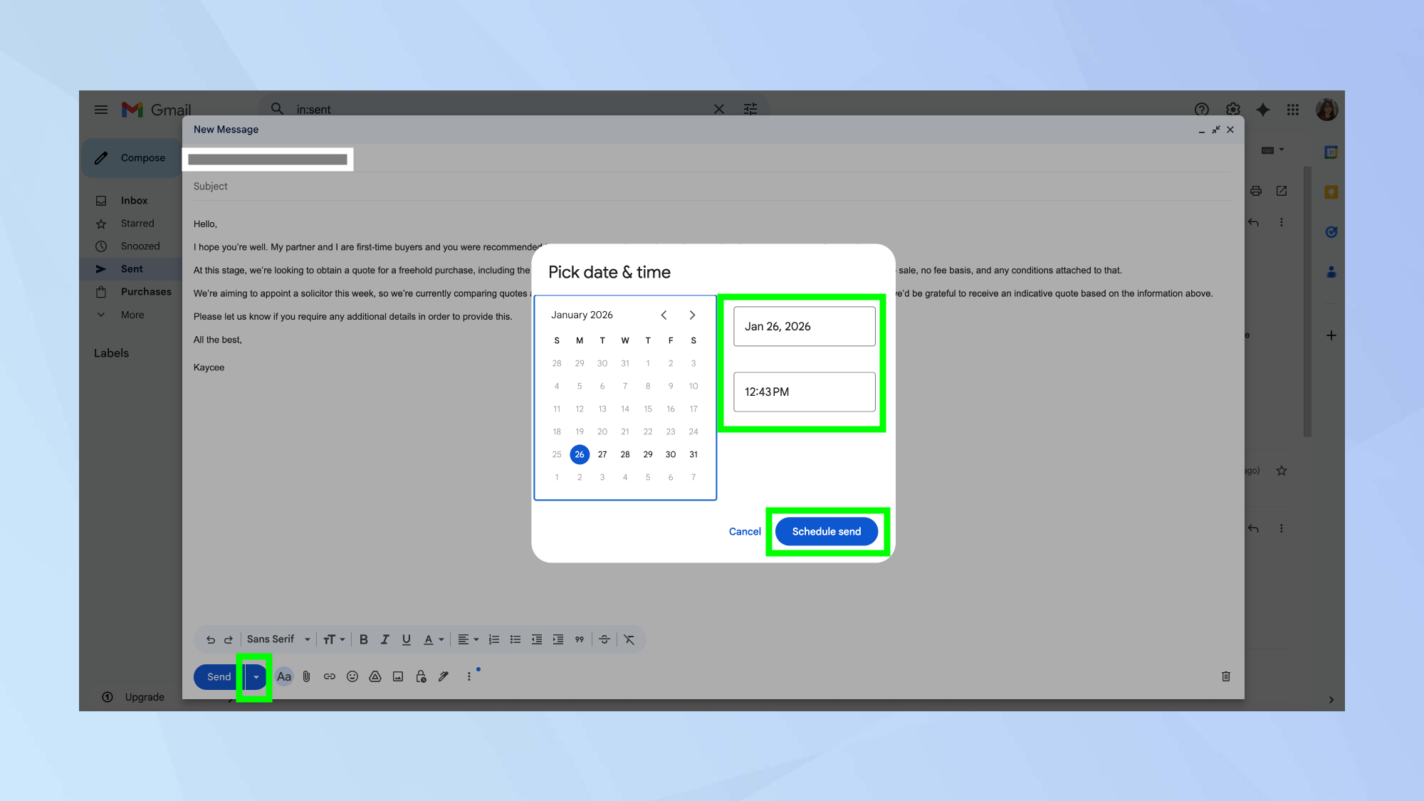 Schedule a message in Gmail
