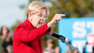 Elizabeth Warren addressing a crowd of supporters
