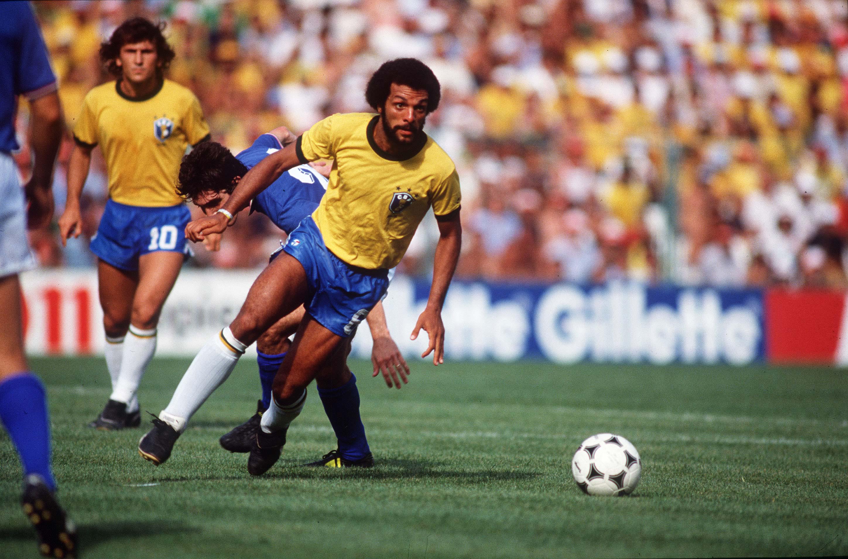 Brazil's Junior runs with the ball against Italy at the 1982 World Cup.