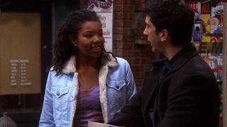 Gabrielle Union guest stars on Friends, wearing a denim jacket and flirting with Ross