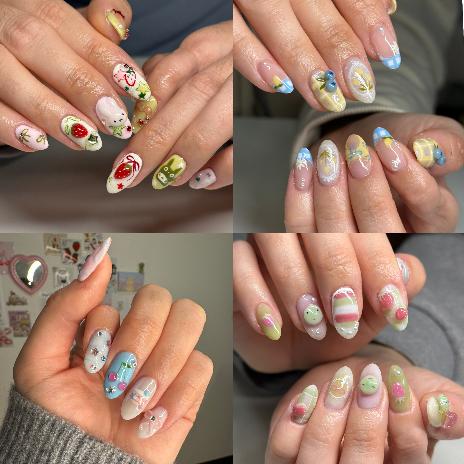 An image showing various nail art designs, created by @gelestialnails