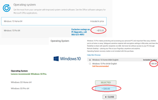 From top to bottom: HP, Dell, Lenovo all charge extra for Windows 10 Pro.