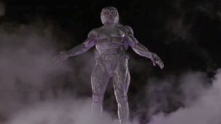 Cy the Cybersuit surrounded by mist at night in Star Kid