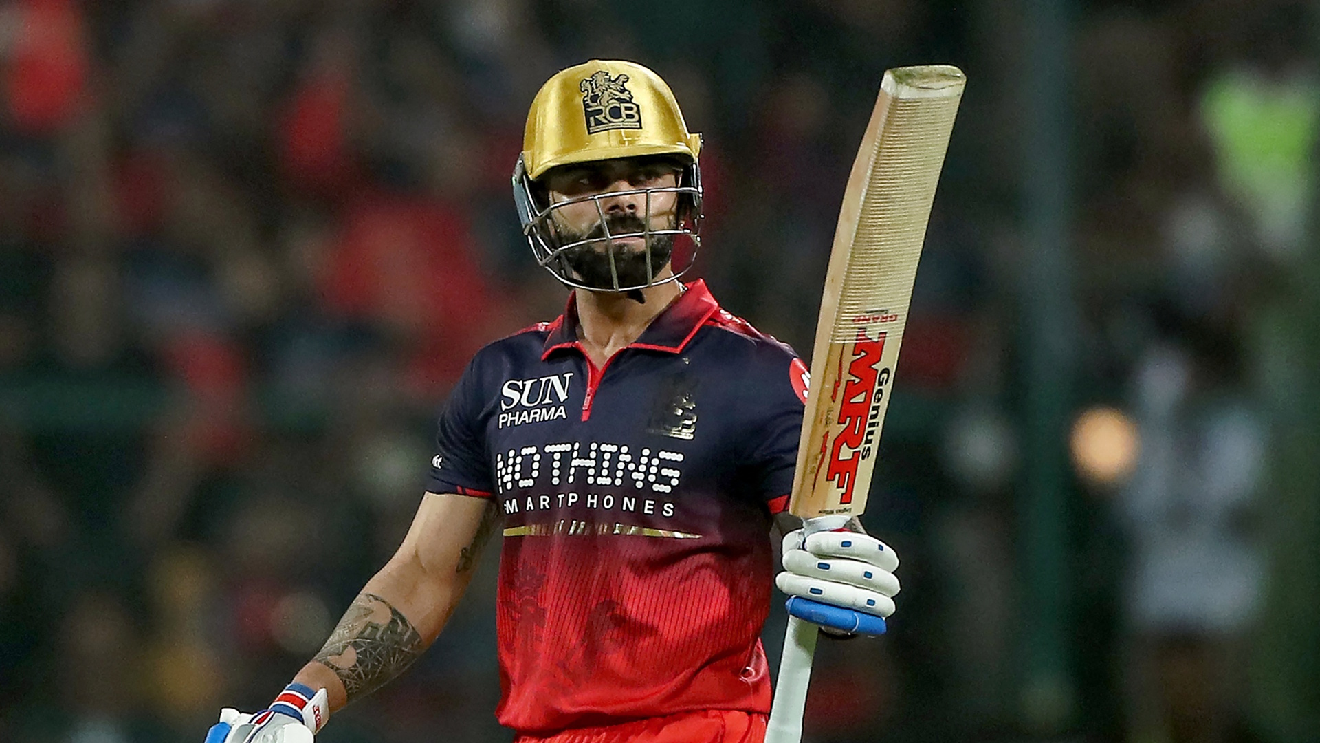 Royal Challengers Bengaluru's Virat Kohli celebrates after scoring a half-century during the 2026 Indian Premier League (IPL).