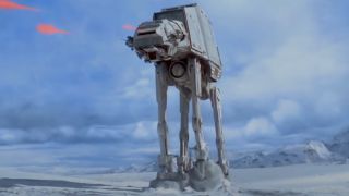 An AT-AT walking on Hoth in Star Wars: The Empire Strikes Back
