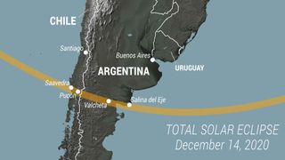 Schematic map of path of the 2020 eclipse in South America.