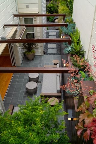 Small side yard with seating area