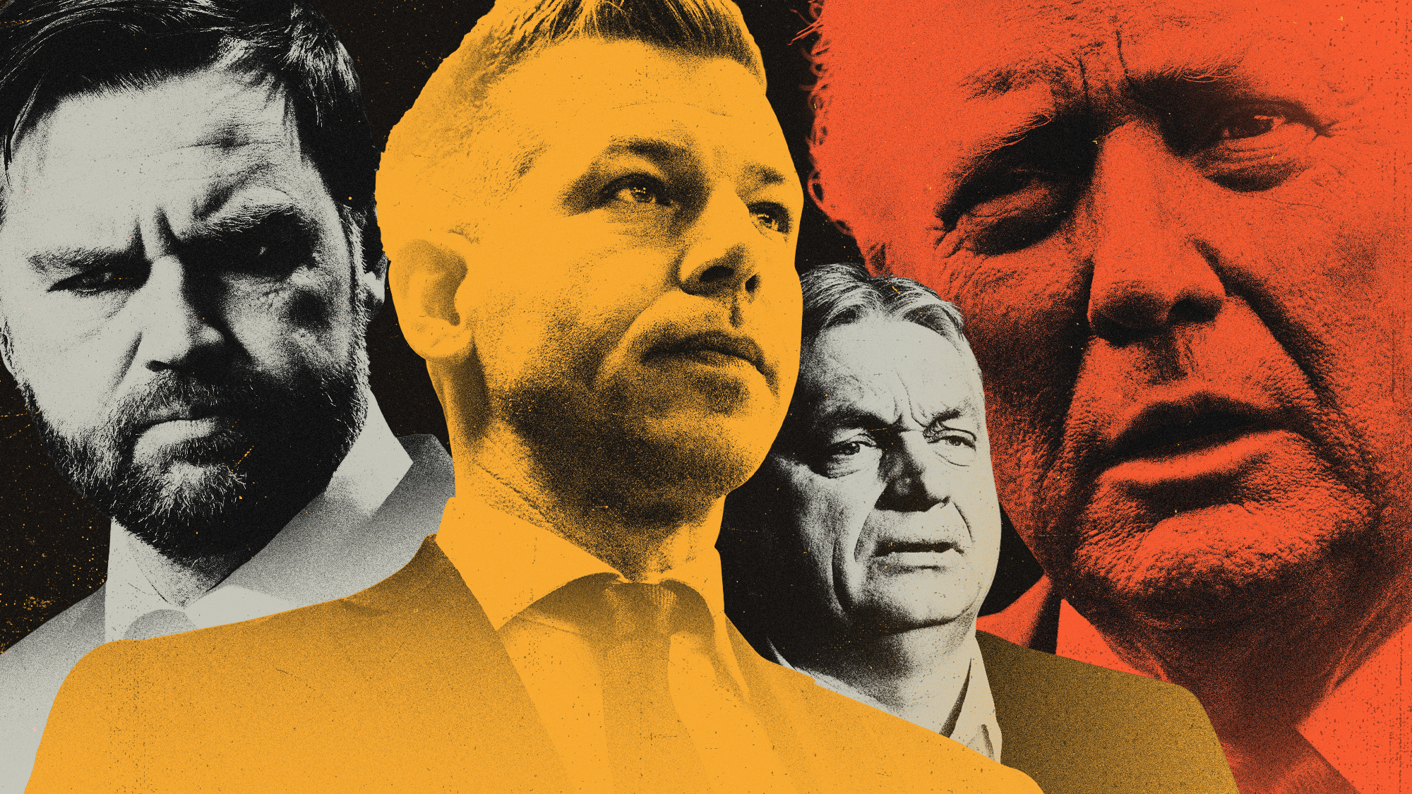 Photo composite illustration of Donald Trump, Viktor Orban, J.D. Vance and Peter Magyar