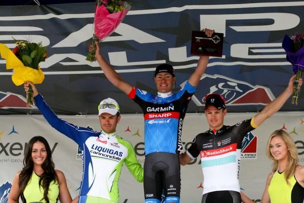 USA Pro Cycling Challenge Stage 3 podium: Damiano Caruso (Liquigas-Cannondale), Tom Danielson (Garmin-Sharp) and Jakob Fuglsang (RadioShack-Nissan)