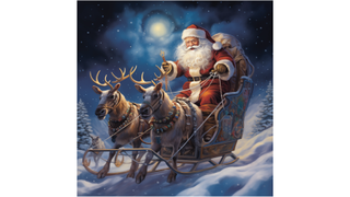 Santa preparing his sleigh just before he departs to start delivering gifts