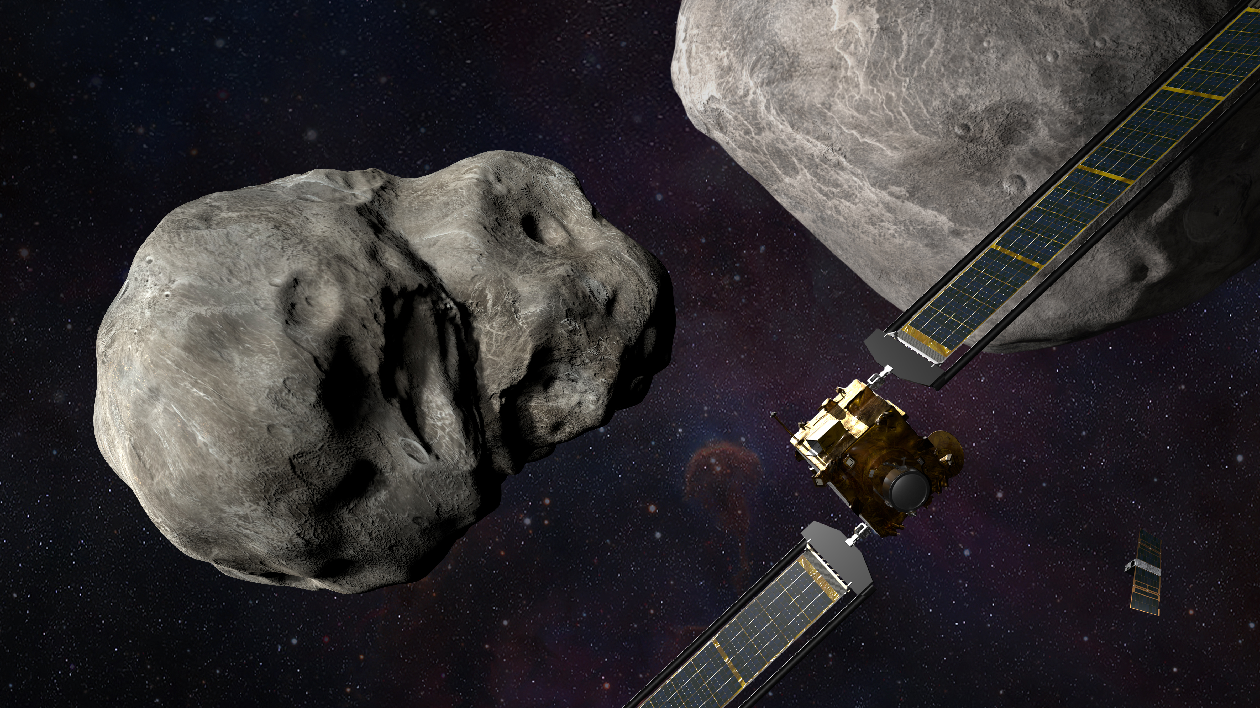 The DART spacecraft successfully collided with Dimorphos, which itself was orbiting a larger asteroid named Didymos.