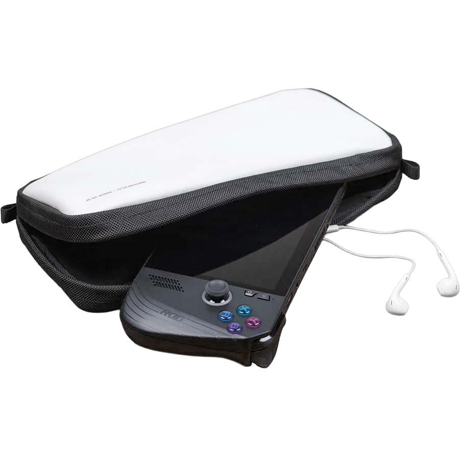 Waterfield ROG Ally X Magnetic Case with ROG Ally X and earbuds inside. 