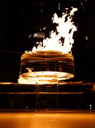 Flaming glass cauldron