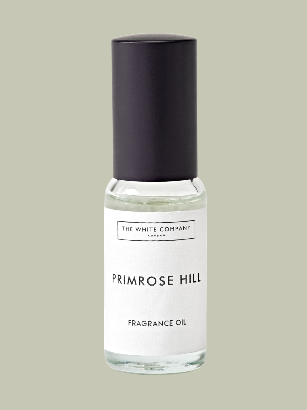 A glass bottle of fragrance oil from The White Company