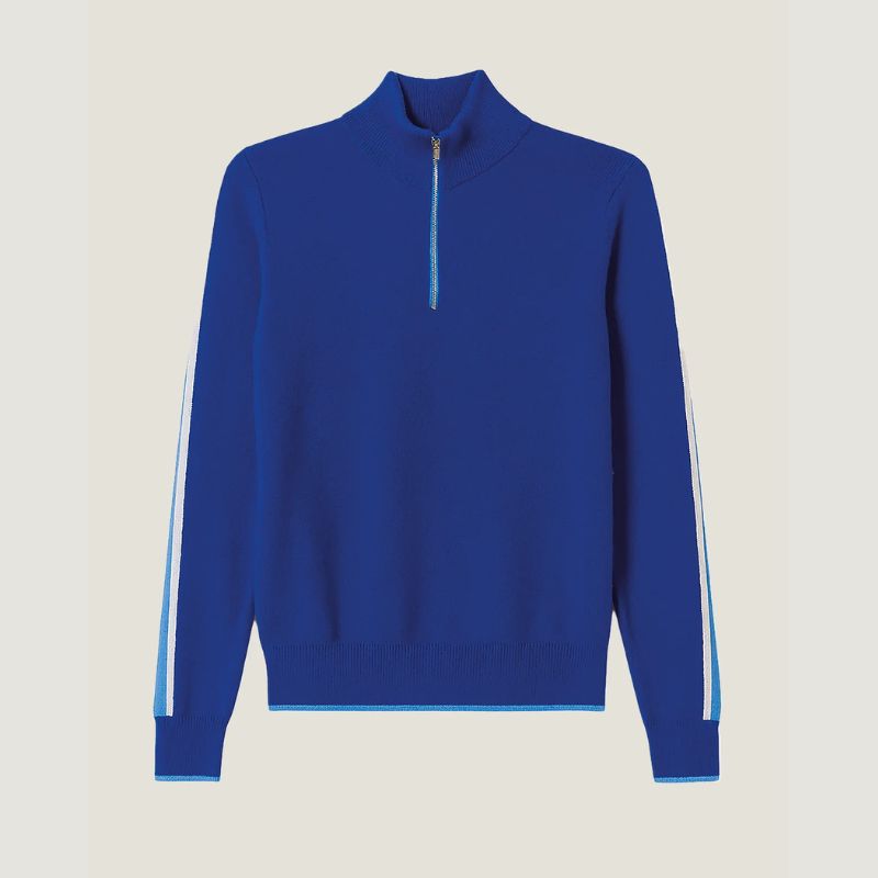 A cobalt blue quarter zip jumper by Aspiga