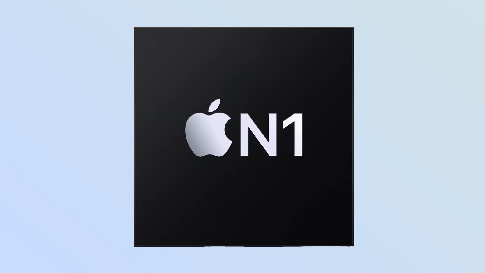 A screenshot on a colored background showing a picture of Apple's N1 wireless chip