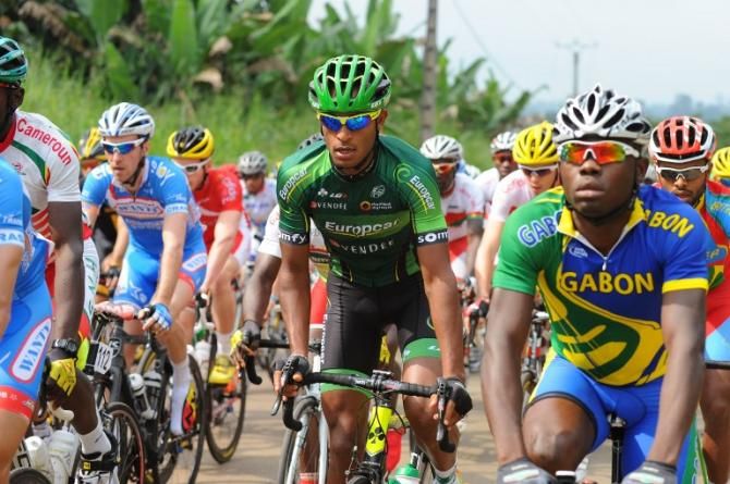 Natnael Berhane (Europcar) in the peloton at Tropicale Amissa Bongo.
