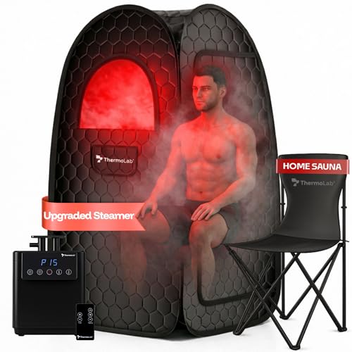 Improved 2.0 Thermolab&amp;trade; 2026 Steam Sauna for Home Use &amp;ndash; 2.6l Steamer &amp;amp; 1000w Heater With Chair &amp;amp; Infrared Led &amp;ndash; Detox, Relaxation &amp;amp; Stress Relief &amp;ndash; Upgraded 2025 Pop-Up Tent With Remote Control