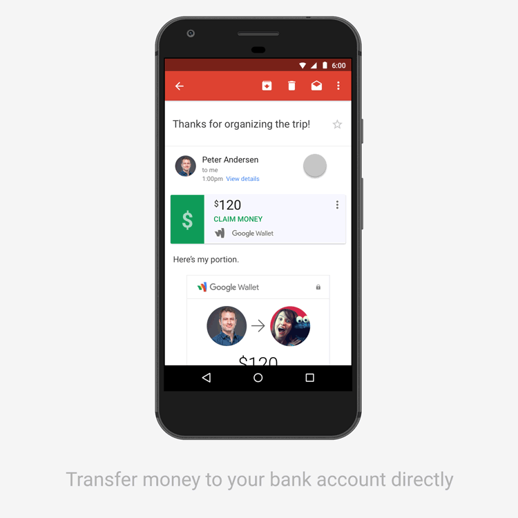 Gmail app transferring money