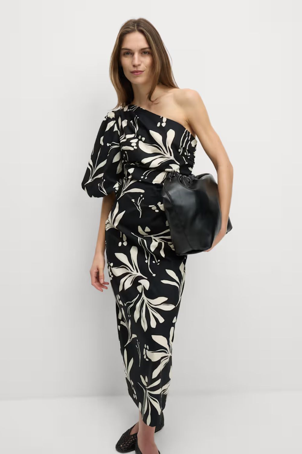 M&S Pure Cotton Floral One Shoulder Midaxi Column Dress