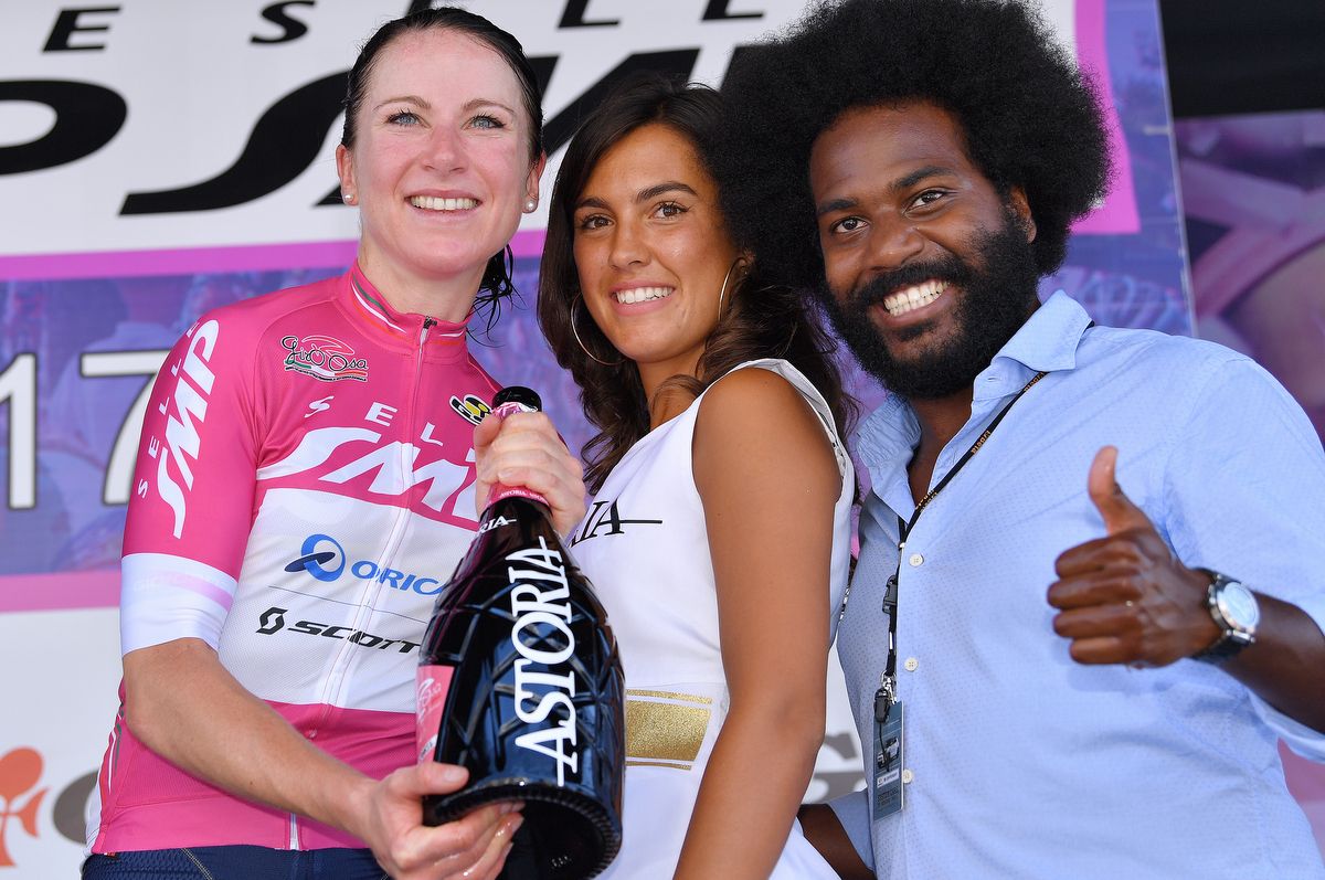 Smiles on the podium for Annemiek van Vleuten (Orica-Scott)