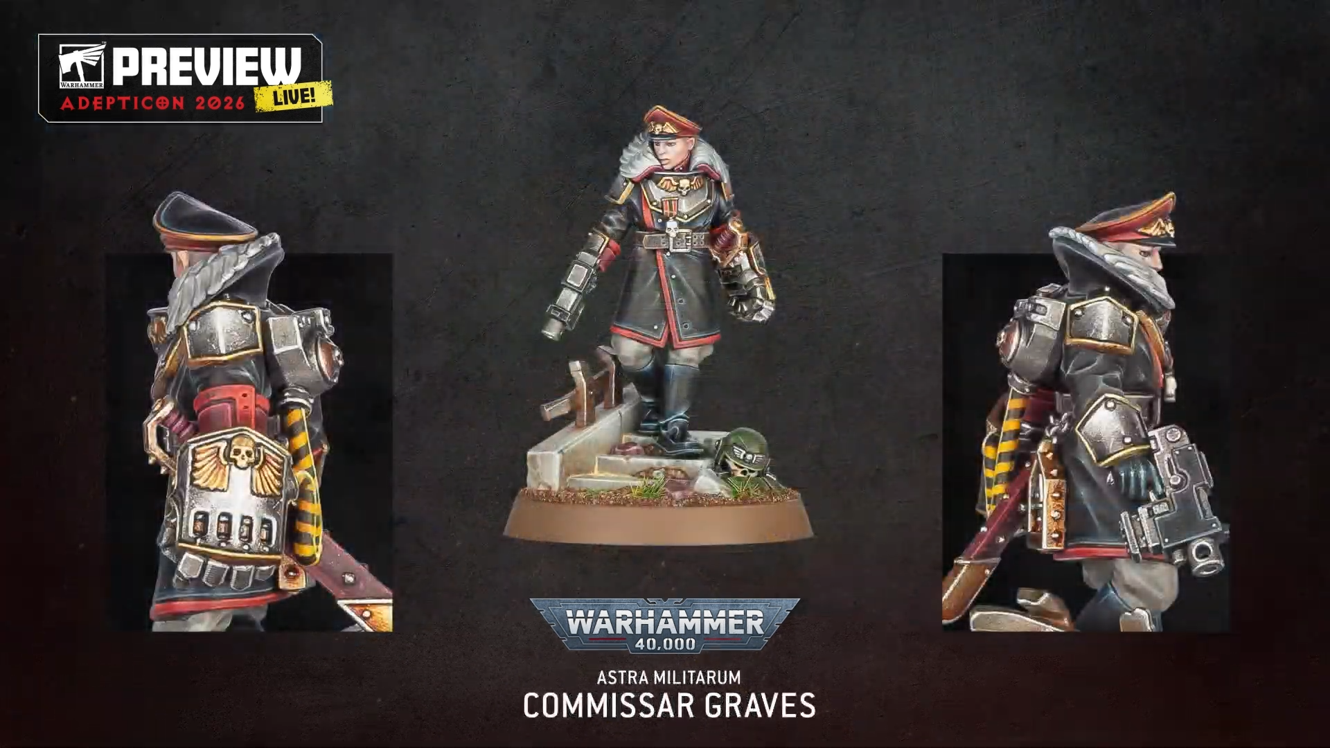 Warhammer miniatures posed against terrain and other models