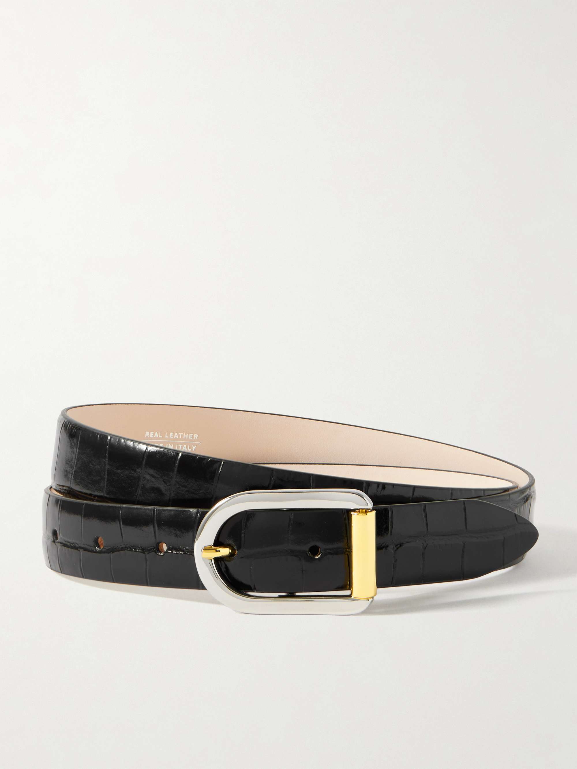 Mija Mixed Metal Croc-Effect Leather Belt