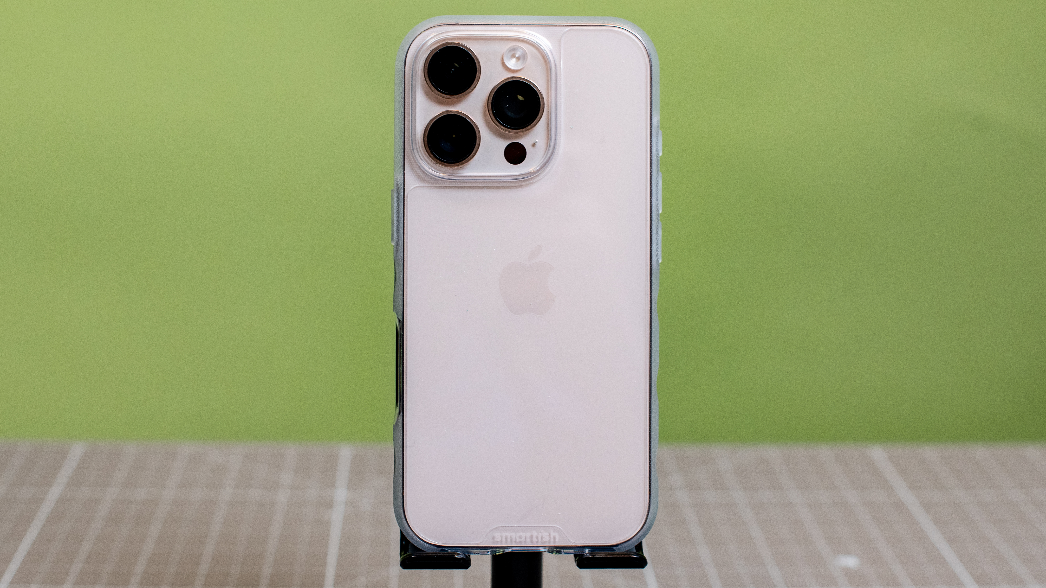 Smartish Gripmunk clear case from back showing iPhone 16 Pro inside in desert titanium