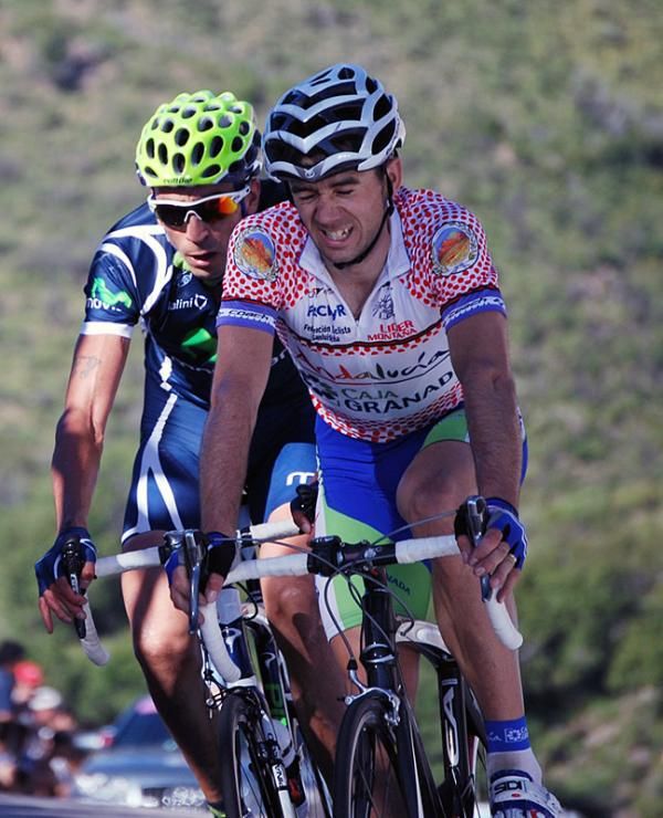 Jesus Rosendo (Andalucia -Caja Granada) leads Mauricio Soler (Movistar) on the final climb.