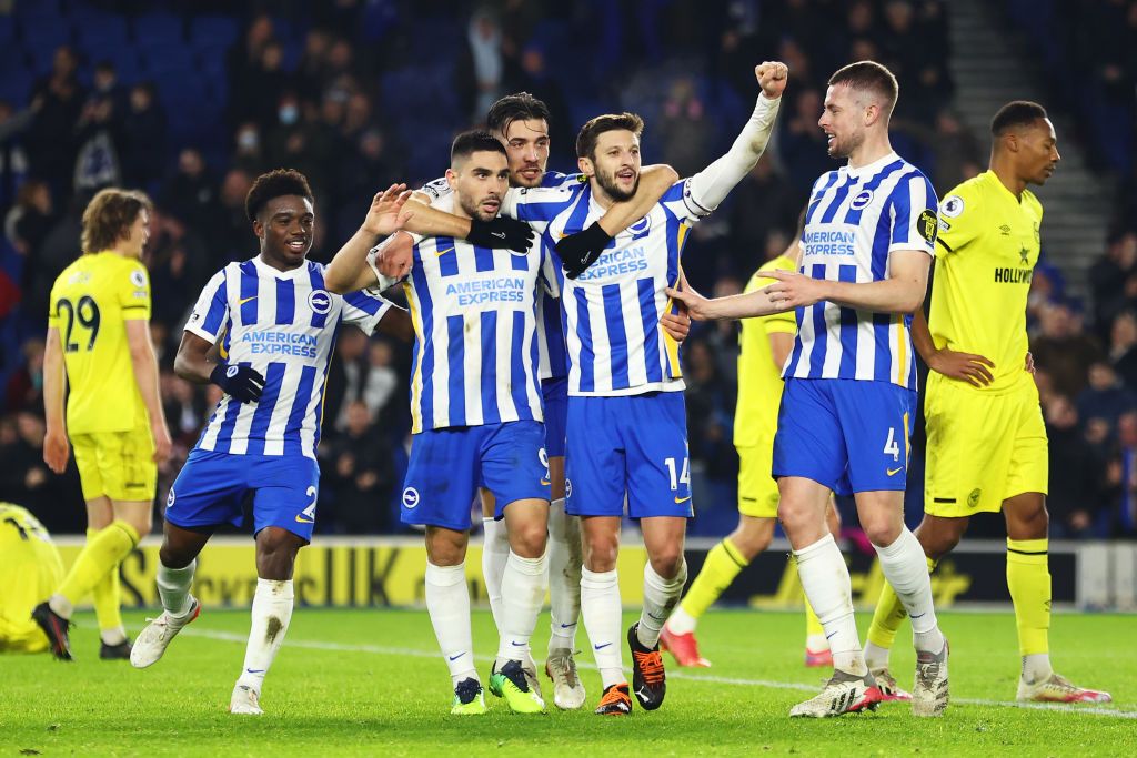 Brighton &amp; Hove Albion 2022/23 season preview and prediction: Neal Maupay of Brighton &amp; Hove Albion celebrates with teammates Jakub Moder, Adam Lallana and Adam Webster after scoring their team&#039;s second goal during the Premier League match between Brighton &amp; Hove Albion and Brentford at American Express Community Stadium on December 26, 2021 in Brighton, England.