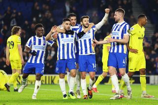 Brighton & Hove Albion 2022/23 season preview and prediction: Neal Maupay of Brighton & Hove Albion celebrates with teammates Jakub Moder, Adam Lallana and Adam Webster after scoring their team's second goal during the Premier League match between Brighton & Hove Albion and Brentford at American Express Community Stadium on December 26, 2021 in Brighton, England.