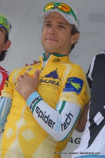 Guillaume Boivin (Spidertech) pulls on the yellow jersey