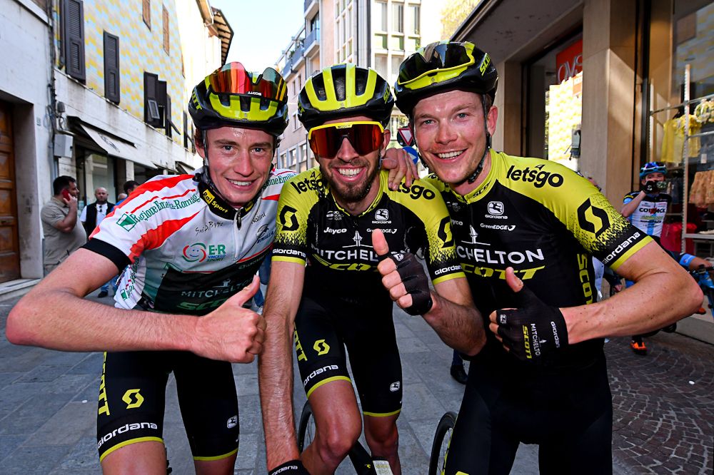Damien Howson, Lucas Hamilton and Nick Schultz before the start of the final stage at Coppi e Bartali