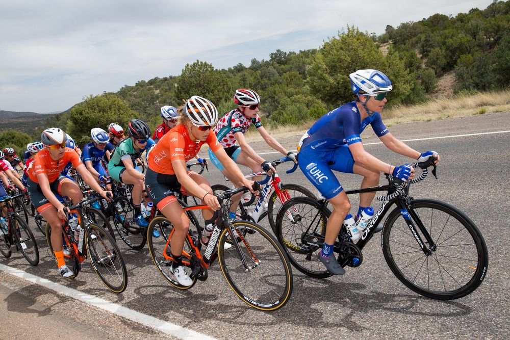 UnitedHealthcare's Lauren Hall leads the bunch during stage 2 at Tour of the Gila.