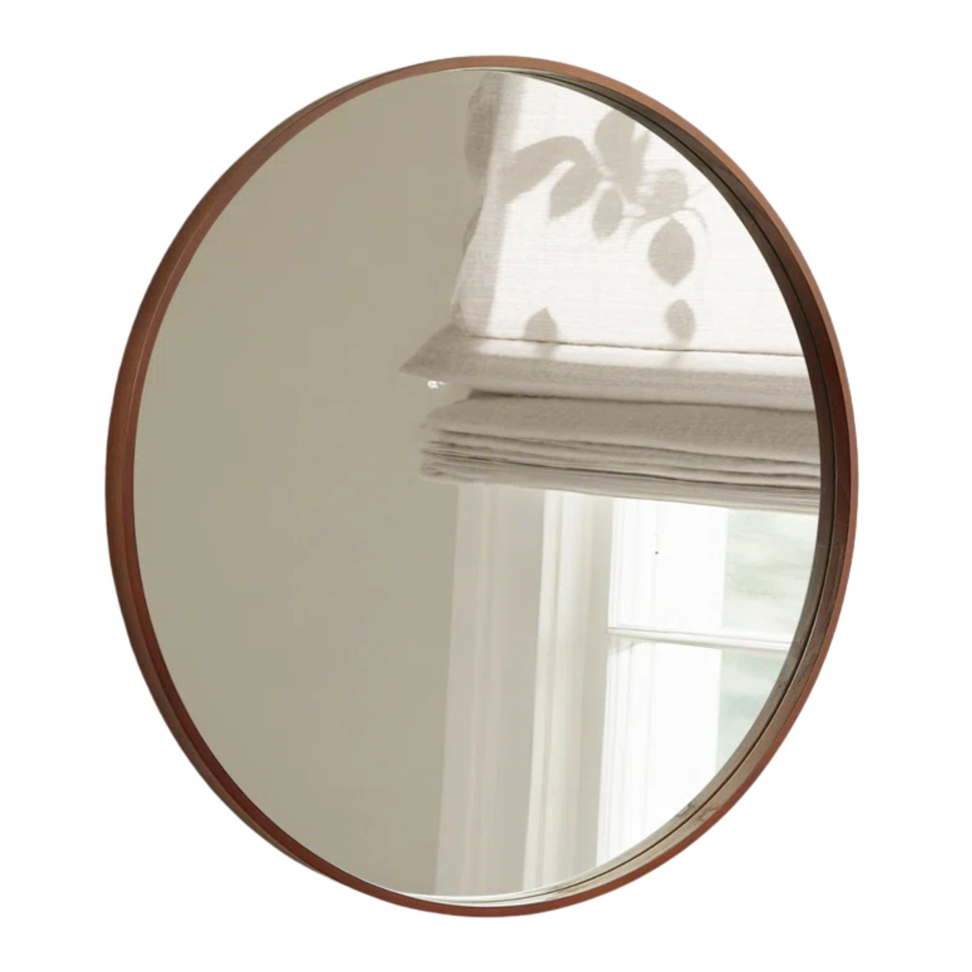 Round mirror with wooden rim
