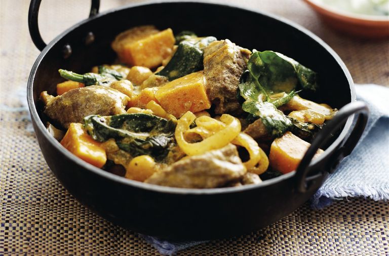 Lamb balti with spinach and chickpeas