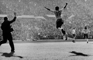 Zito celebrates after scoring for Brazil in the 1962 World Cup final.