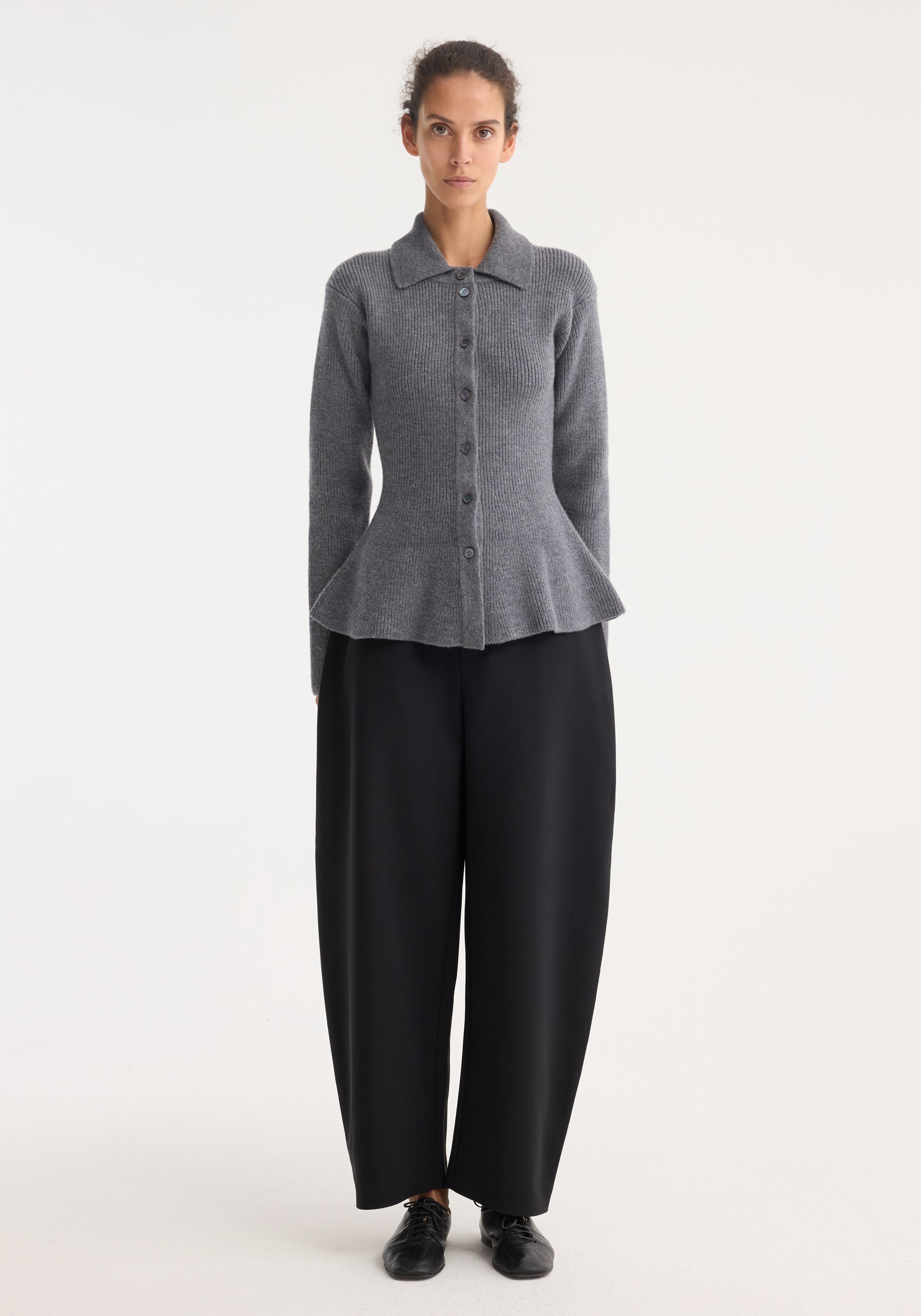 Waisted Rib Cardigan | Dark Grey Melange