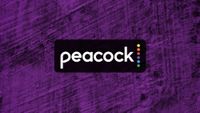 Peacock logo on purple cracks background