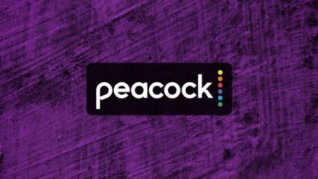 Peacock logo on purple cracks background