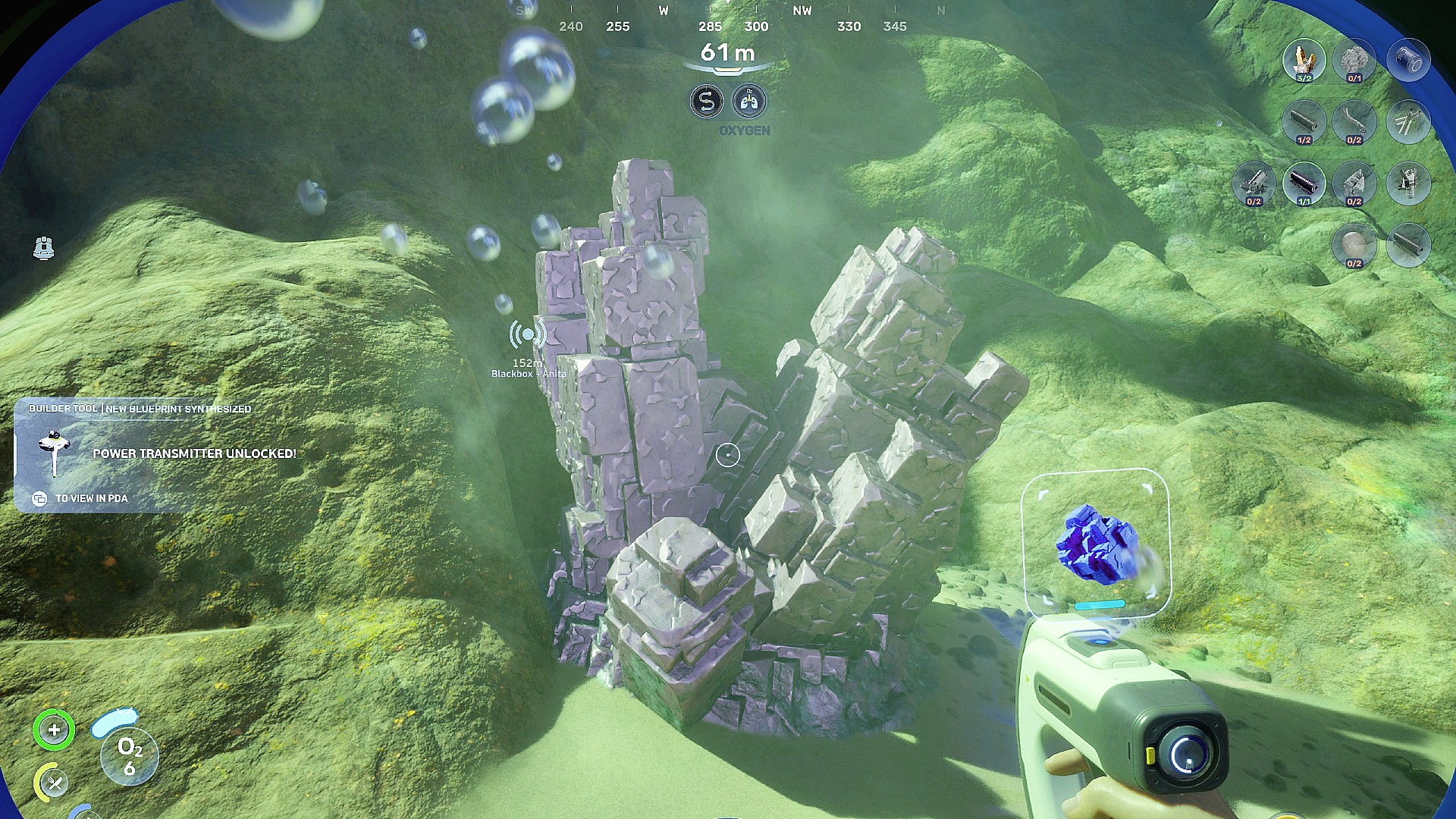 A player looks at a large Lead ore vein in Subnautica 2