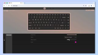 A screenshot of the VIA web app in use to customize the RGB lighting effects on a NuPhy Air75 V2 mechanical keyboard.