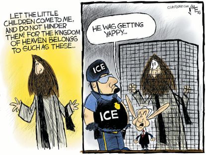 Political cartoon U.S. Jesus religion ICE immigration children detention Jeff Sessions