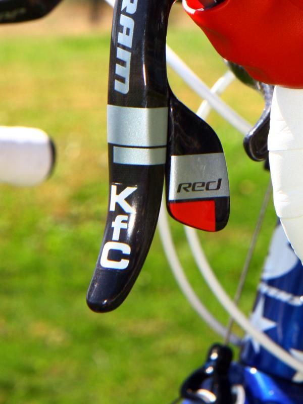 Katie Compton's (Planet Bike-Stevens Bikes) nickname is even applied to the ends of the SRAM Red DoubleTap levers.