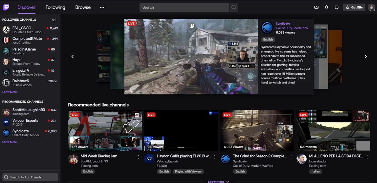 Twitch Homepage